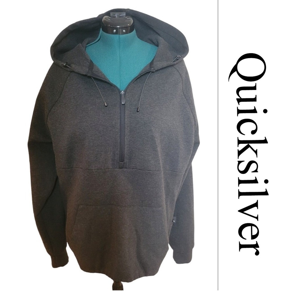 Quiksilver‎ Men's Dark Gray Heathered Pullover Hooded Sweatshirt Size Large